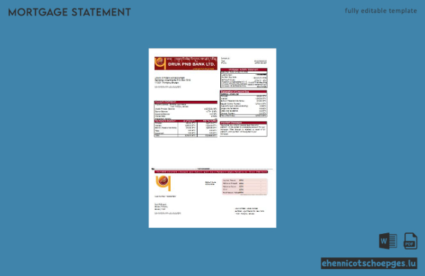 Beispielvorschau eines Hypothekenkontoauszugs der Bhutan Druk PNB Bank